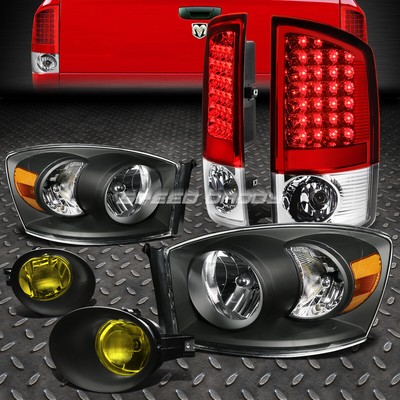 ЧЕРНЫЙ КОРПУС, ЯНТАРНАЯ ФАРА + КРАСНЫЙ СВЕТОДИОДНЫЙ ЗАДНИЙ ФОНАРЬ + ПРОТИВОТУМАННАЯ ФАРА ДЛЯ 07-09 DODGE RAM