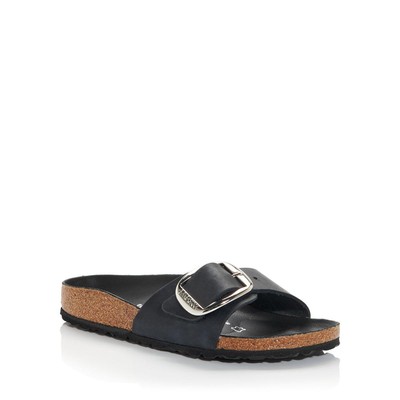 

Женские кожаные шлепанцы Birkenstock Madrid с большой пряжкой BHFO 9261, Черный, Madrid Big Buckle