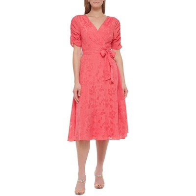 Женское розовое дневное платье с запахом DKNY Burnout в цветочек 8 BHFO 9383