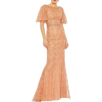 Mac Duggal Womens Orange Sequined Trumpet Formal Evening Dress Gown 6 BHFO 4457