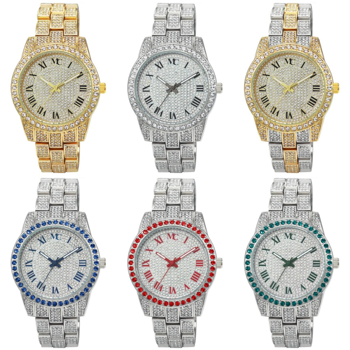 41mm Montres Carlo Men's Women Luxury Simulate Diamond Fashion Metal Band Watch