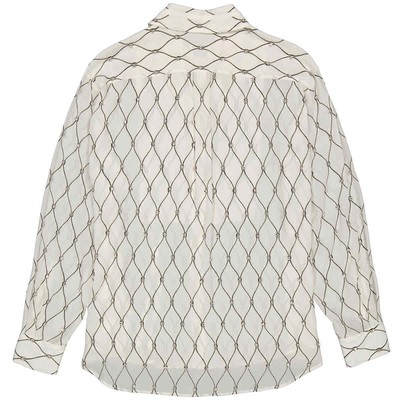 Pre-owned Burberry Net Print Crystal Detail Tie-neck Silk Shirt In White