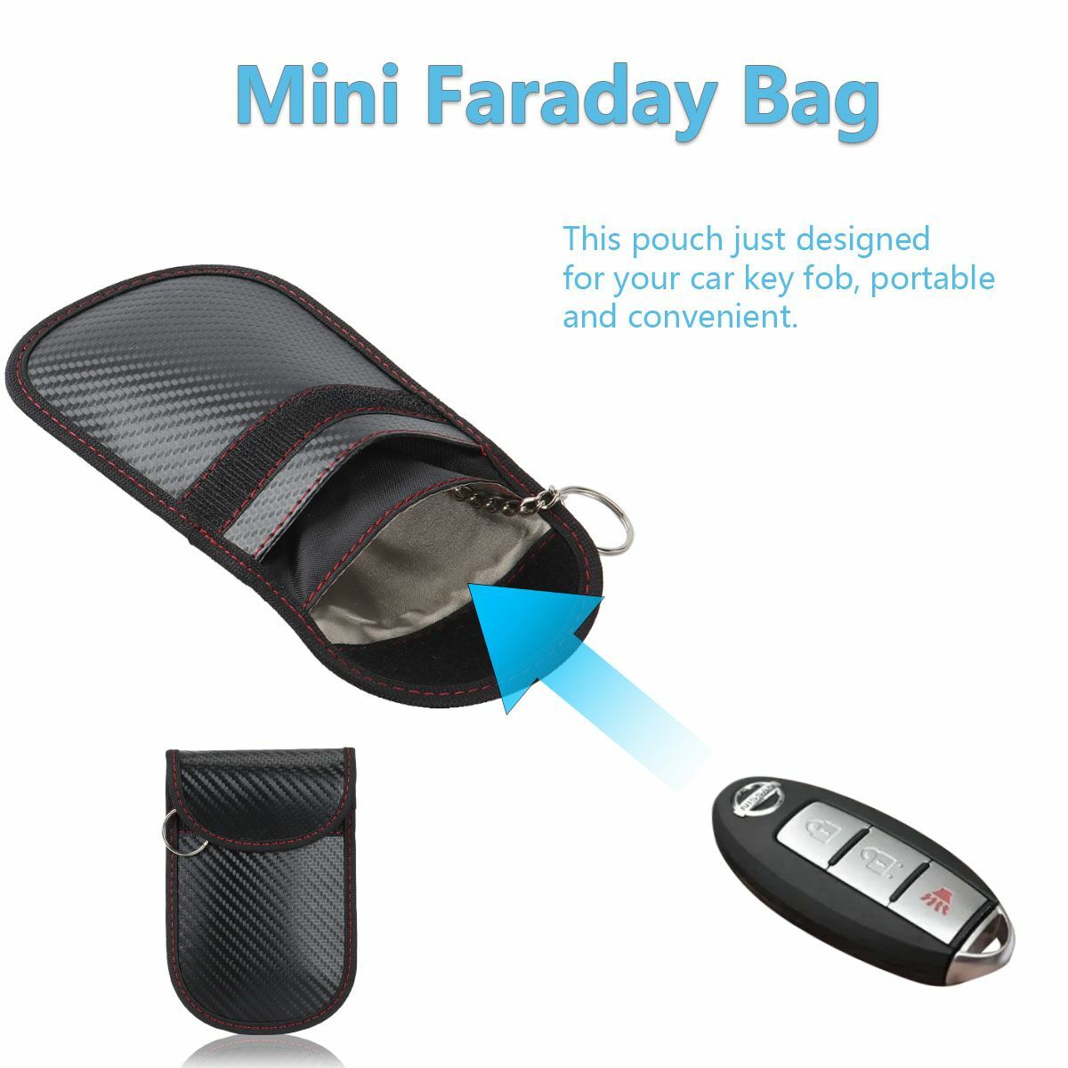 2 Pack Faraday Bag for Key Fob Cage Protector Car RFID Signal Blocking Bag Black