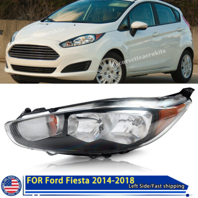 Left Driver Side For 14-18 Ford Fiesta Headlight Black Housing Lamp Replacement