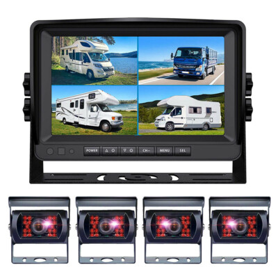 9'' Quad Monitor DVR Recorder 4x 18LEDs Side Rear View Backup Camera For Truck RV