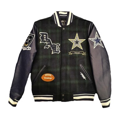 Pre-owned Pro Standard Dallas Cowboys Nfl Varsity Jacket Pro Prep Plaid Wool Men Green