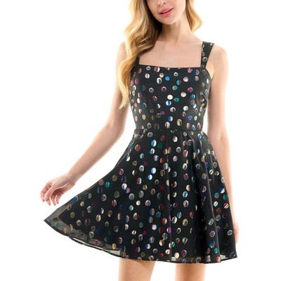 City Studios Womens Black Chiffon Mini Fit & Flare Dress Juniors 5/6 BHFO 5442