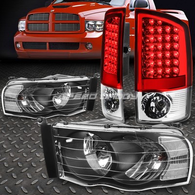 ЧЕРНАЯ ФАРА + ПРОЗРАЧНЫЙ УГОЛ + КРАСНЫЙ СВЕТОДИОДНЫЙ ТОРМОЗНОЙ ЗАДНИЙ ФОНАРЬ ДЛЯ 02-05 DODGE RAM