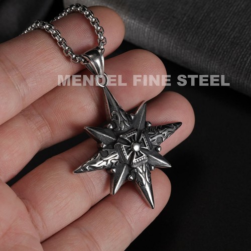 MENDEL Mens Fashion Nautical North Star Compass Pendant Necklace Stainless Steel