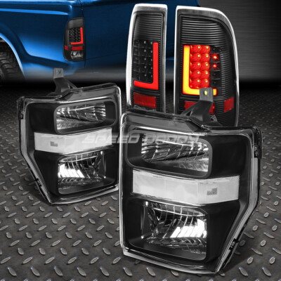 ЧЕРНАЯ ПРОЗРАЧНАЯ ФАРА + 3D СВЕТОДИОДНАЯ КРАСНАЯ L-ОБРАЗНАЯ ПЛАНКА ЧЕРНОГО ЗАДНЕГО ФОНАРЯ ДЛЯ 08-10 SUPER DUTY