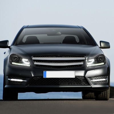 For 12-15 Mercedes C-Class Projector Headlight/Lamp W/3D LED DRL Black Housing