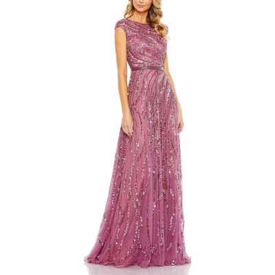 Женское фиолетовое макси-вечернее платье Mac Duggal с блестками, 4 BHFO 7239