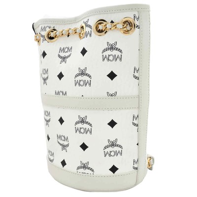 Pre-owned Mcm Ladies Baren Chain Backpack In Visetos - White Mwkdata01wt001