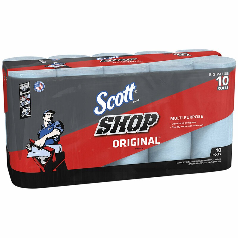 Scott Shop Towels Multi Purpose Cleaning Wipes Roll Oil & Grease Sheets 10 Pack