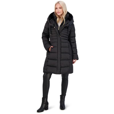 

Tahari Womens Casey Black Утепленная веганская куртка-пуховик Верхняя одежда  BHFO 8654, Черный