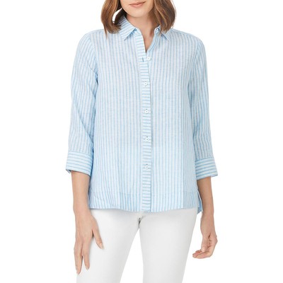 Женская льняная рубашка Harley в синюю полоску на пуговицах Foxcroft NYC 8 BHFO 1376