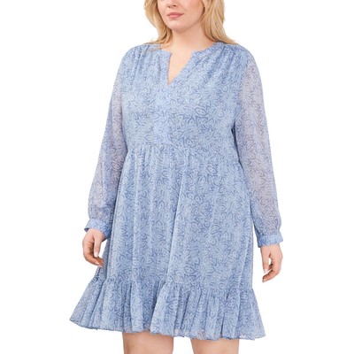 Женское синее платье-клеш длиной выше колена с эффектом металлик от Vince Camuto плюс 1X BHFO 1232