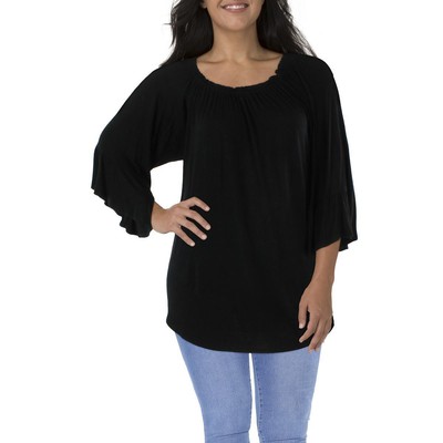 

24seven Comfort Apparel Женская черная блузка-туника со сборками и рюшами Plus  BHFO 2033, Черный