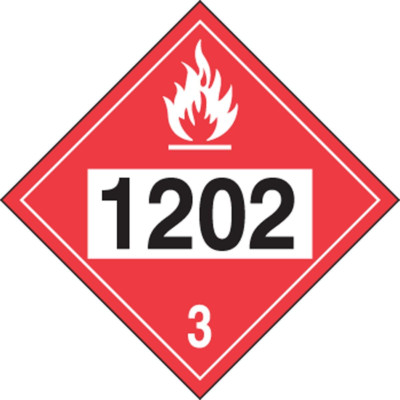 Hazard Class 3, 1202 (Diesel Fuel), Adhesive Vinyl 4-Digit DOT Placard, 10.25'' X