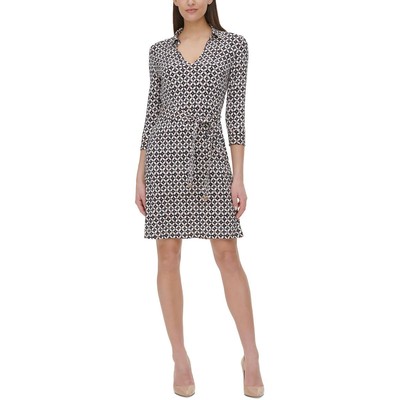 

Tommy Hilfiger Женское темно-синее трикотажное платье-рубашка с мини-принтом Petites  BHFO 4758, Sky captain/ivory