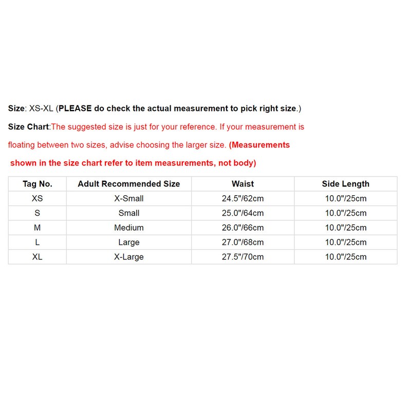 Waist Belt Size Chart