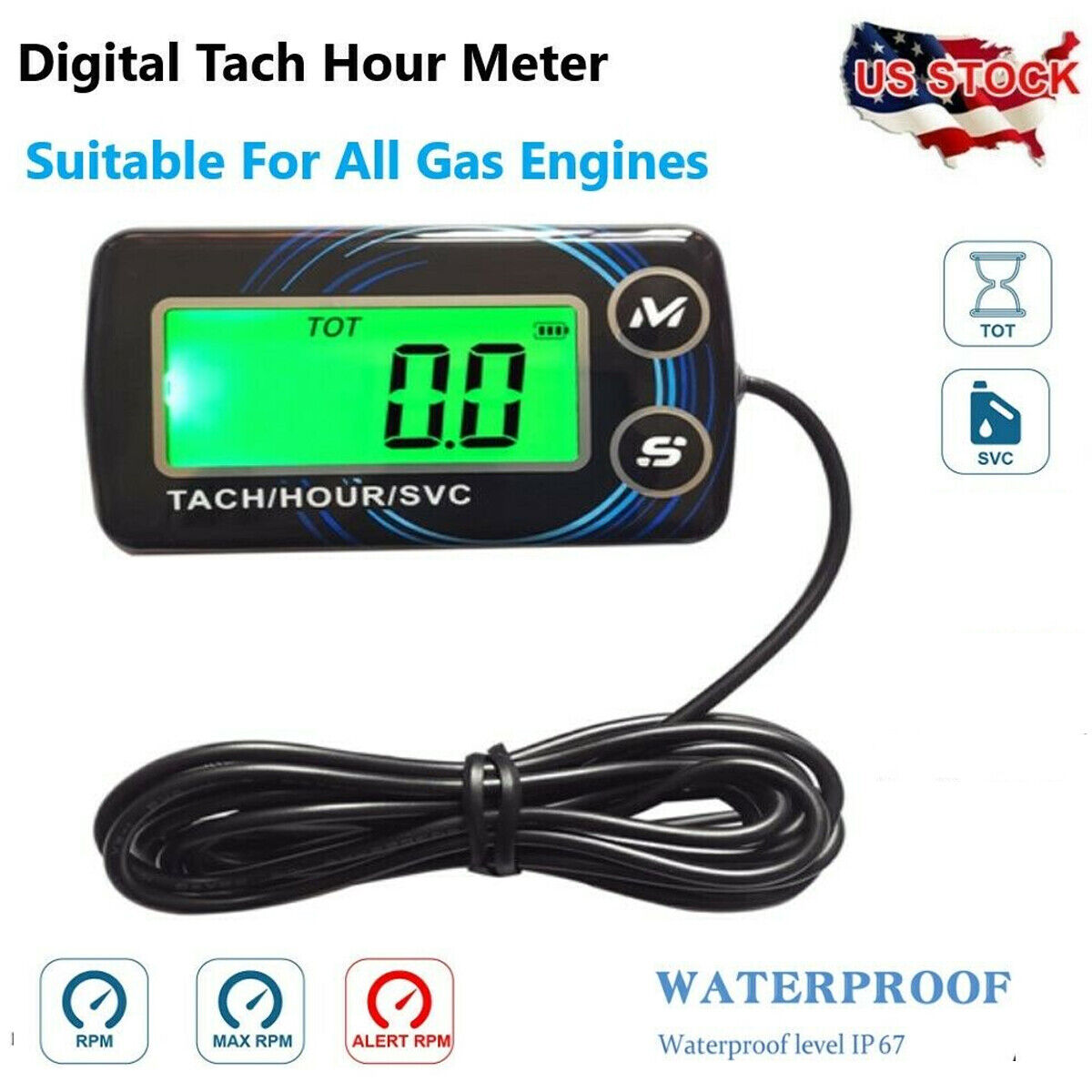 Waterproof Digital Tachometer Tach Hour Meter For Dirt bike/
