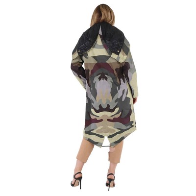 Pre-owned Burberry Ladies Sage Green Single-breasted Camouflage-print Cotton Parka, Brand