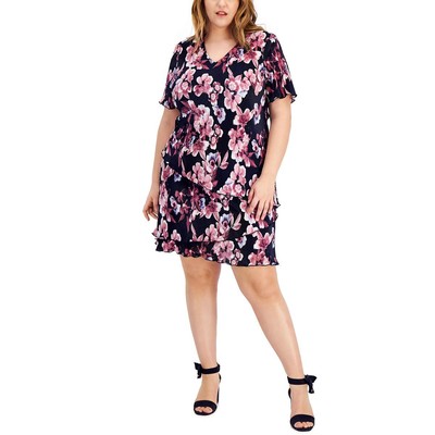 

Женское плиссированное свадебное платье-футляр с цветочным принтом Connected Apparel BHFO 2865, Navy/mauve