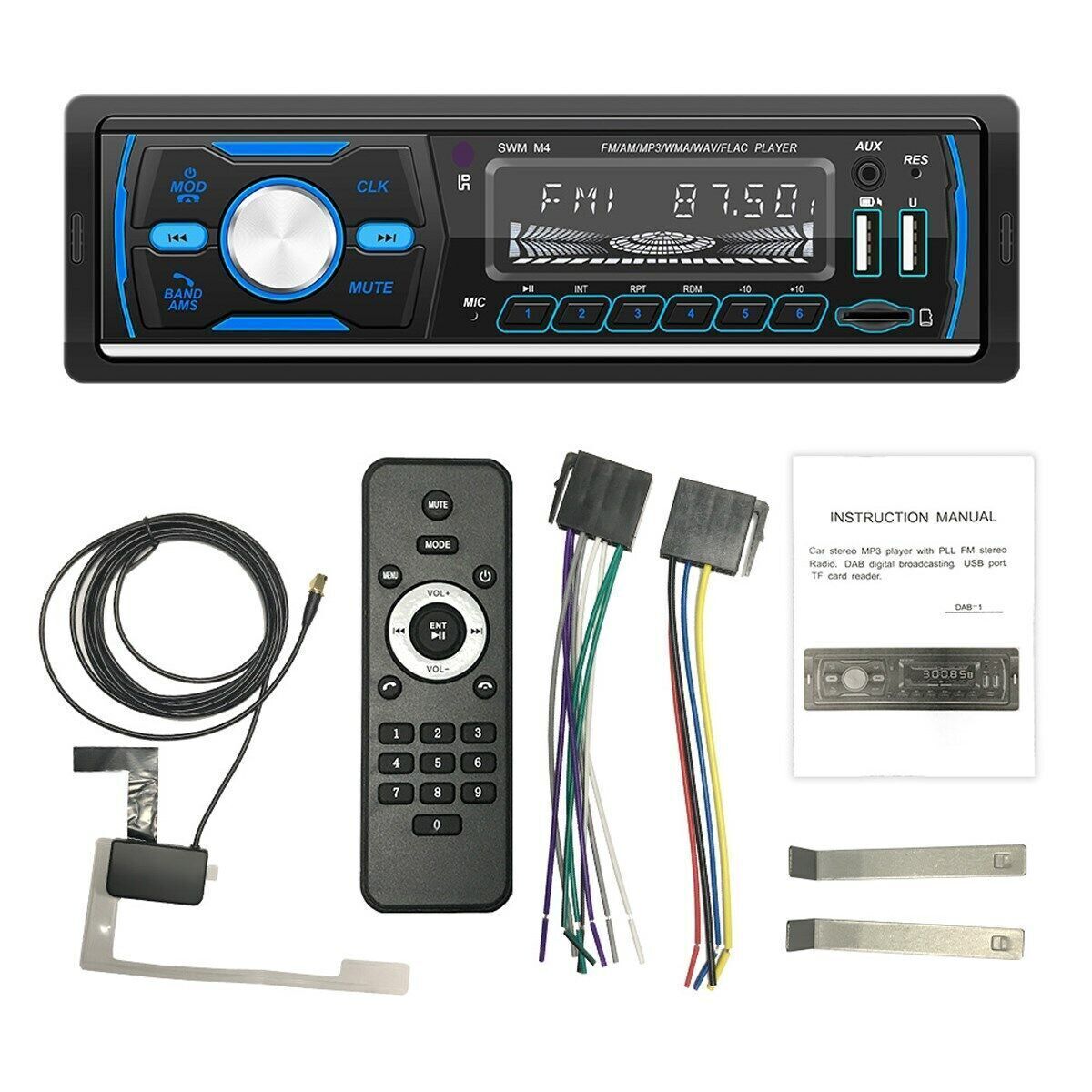 1 Din Car Radio Stereo MP3 Player USB AUX FM AM RDS DAB+ Bluetooth In Dash Unit
