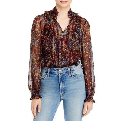 

Lafayette 148 New York Женская фиолетовая блузка Harlan с принтом и завязками на шее  BHFO 3668, Antique ruby multi