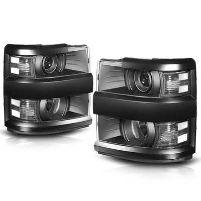 For 15-19 Chevy Silverado 2500HD/3500HD Projector Headlights/Lamps Black/Clear