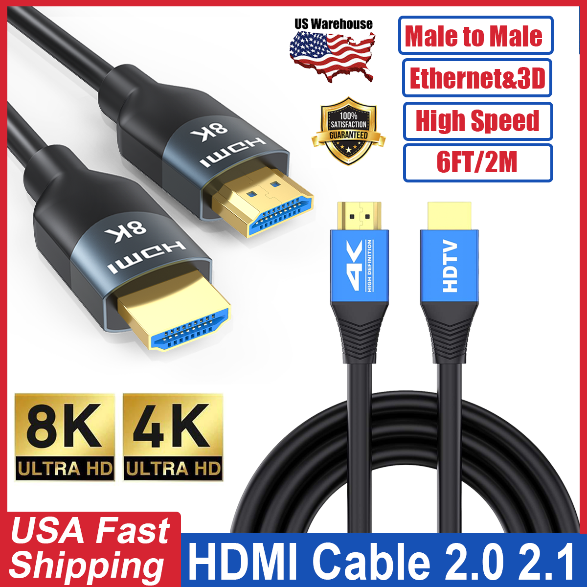 8K 4K HDMI 2.1 2.0 Cable 48Gbps Ultra High Speed HDMI Cord H