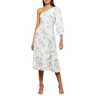 

BCBGMAXAZRIA Женское дневное платье миди до колена цвета слоновой кости с цветочным принтом  BHFO 2855, Sea salt combo