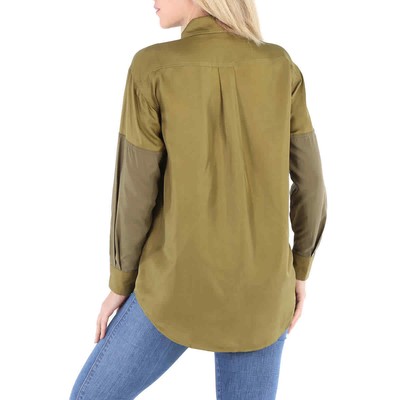 Pre-owned Burberry Ladies Dark Seaweed Green Ferne Panelled Oversized Shirt In Multicolor