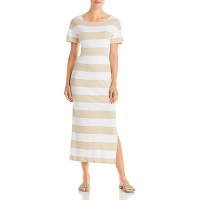 

Женское платье-футболка Three Dots в белую полоску чайной длины  BHFO 6641, Oyster gray/white stripe