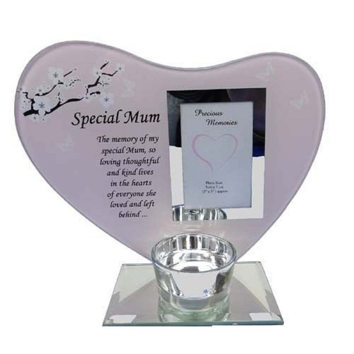 Special Mum Poem Glass Photo Frame Memorial Tea Light Candle Holder