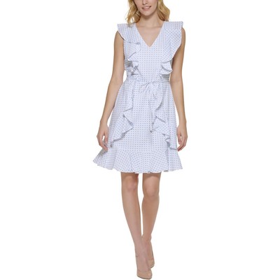 

Tommy Hilfiger Женское белое текстурированное мини-платье в горошек  BHFO 1628, Ivory/blue heron