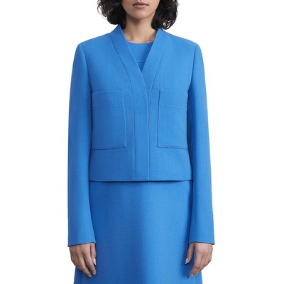 Женский синий шерстяной блейзер без воротника Lafayette 148 New York S BHFO 5658