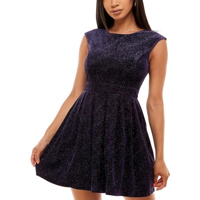 

Женское фиолетовое бархатное мини-платье с расклешенной юбкой Emerald Sundae для юниоров  BHFO 7943, Eggplant