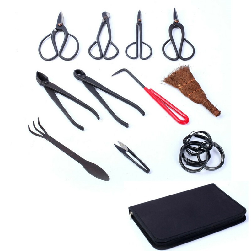 10tlg Garten Bonsai Werkzeug Set Carbon Steel Kit Cutter Schere mit Nylonetui