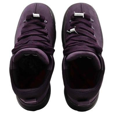 Pre-owned Burberry Men's Aubergine Lace-up Leather Trek Ankle Boots In Purple