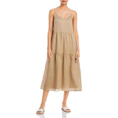 Pre-owned Lafayette 148 York Womens Gathered Mid Calf Sleeveless Sundress Bhfo 8455 In Green Clay