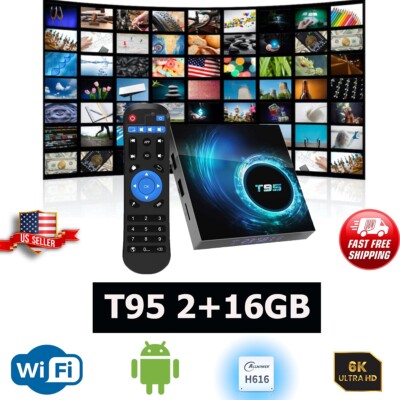 T95 Android TV Box Quad Core 6K WIFI HD 2+16GB Media Stream Player