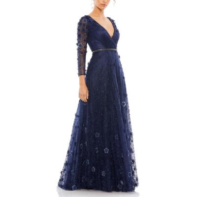 

Mac Duggal Женское кружевное вечернее платье с цветочным принтом BHFO 7065, Midnight