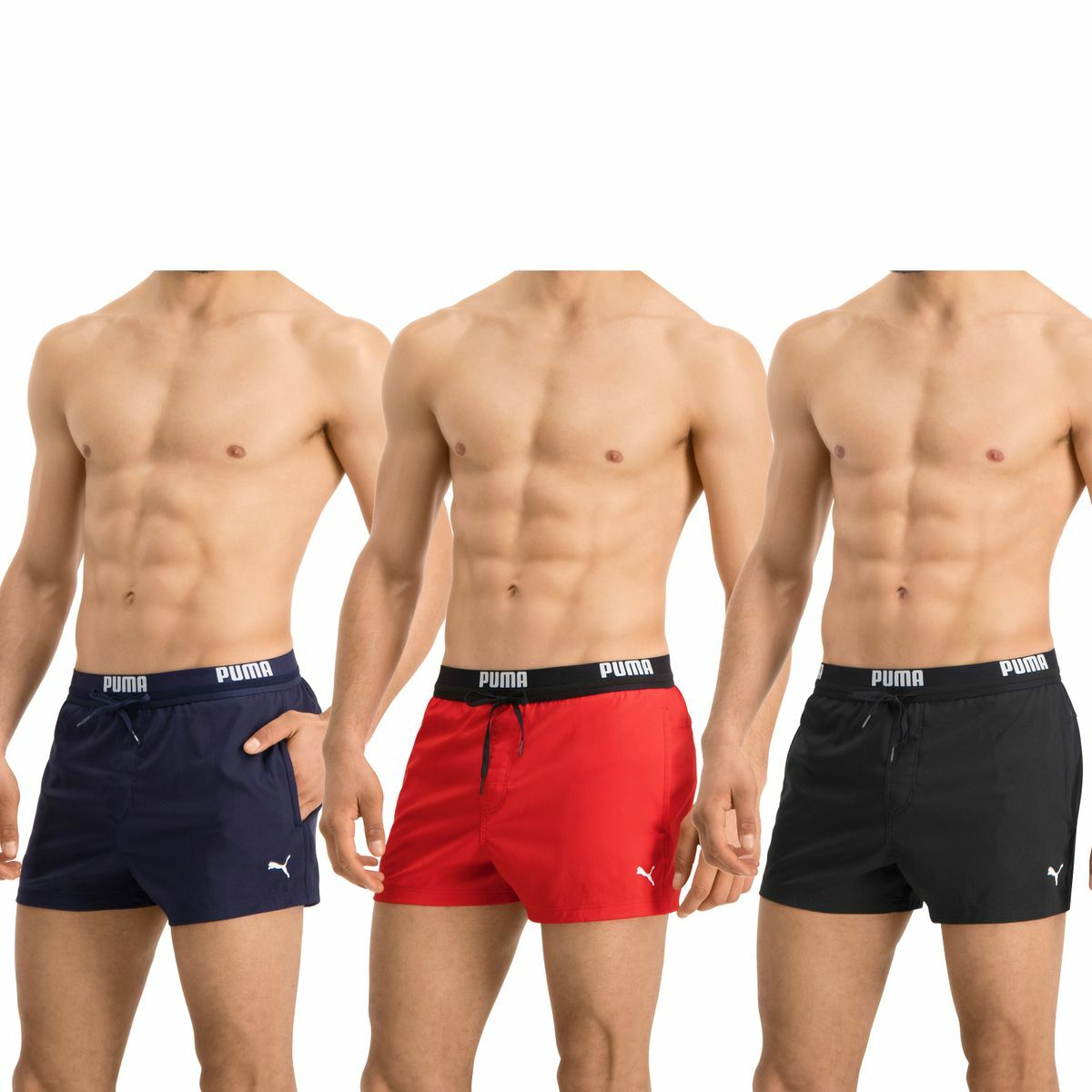 PUMA Herren kurze Badeshorts Logo Badehose schnelltrocknend weich Kordel Taschen