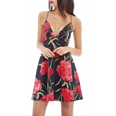 

Женское черное короткое мини-платье Axe Paris с цветочным принтом  BHFO 8430, Черный
