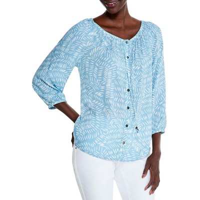 

Женская синяя рубашка-блузка с пуговицами с принтом Nic + Zoe, топ  BHFO 0474, Blue multi