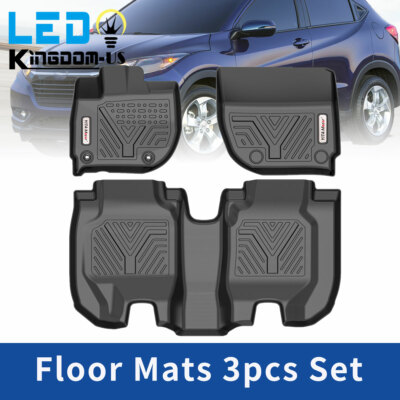 3PCS Floor Mats for 2016-2022 Honda HR-V Front Rear All Weather TPE Rubber Liner