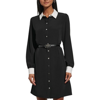 Karl Lagerfeld Paris Womens Black Crepe Contrast Collar Shirtdress 6 BHFO 2297