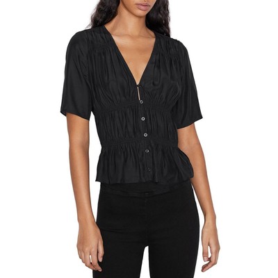 

Женская черная блузка с рюшами и V-образным вырезом Frame  BHFO 2782, Noir